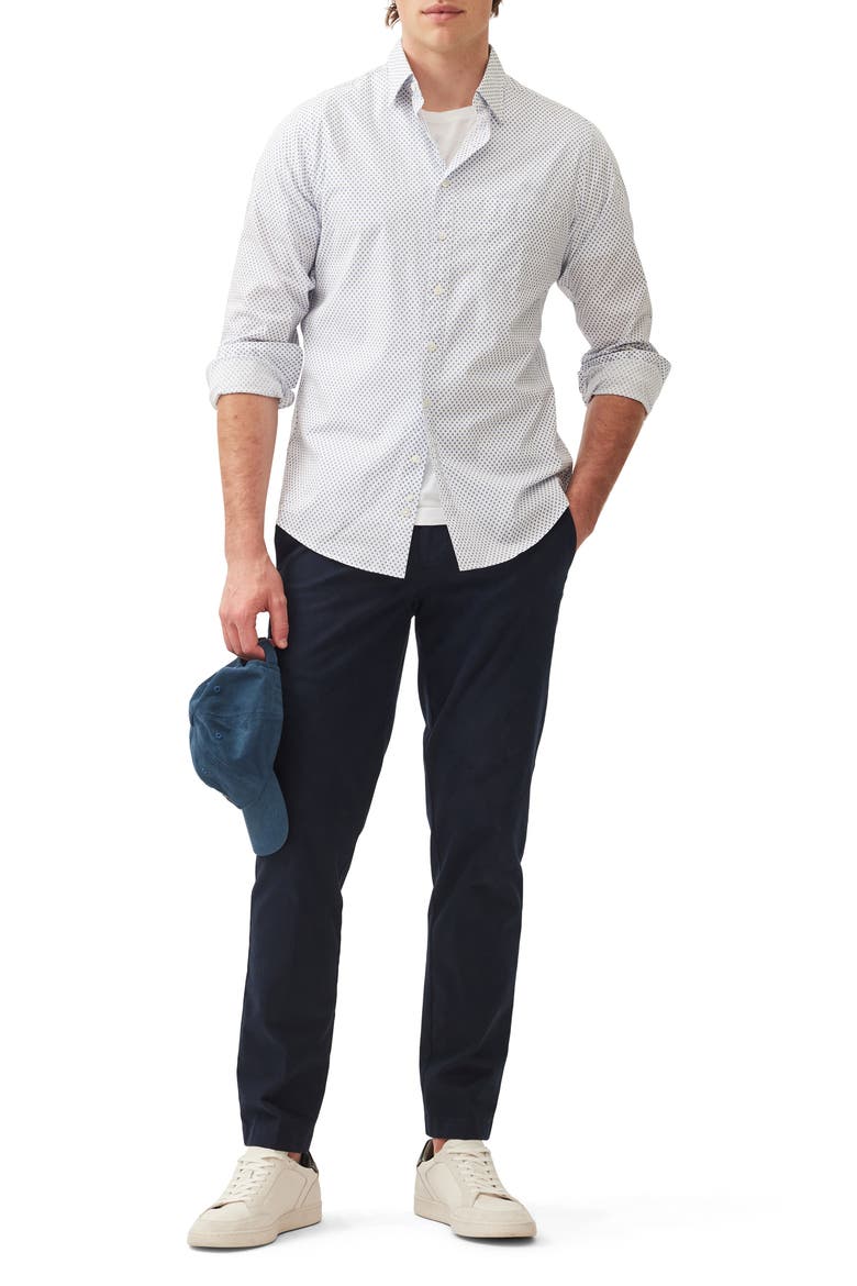 Samson Bay Sports Fit Diamond Print Cotton Button-Up Shirt, Alternate, color, SNOW