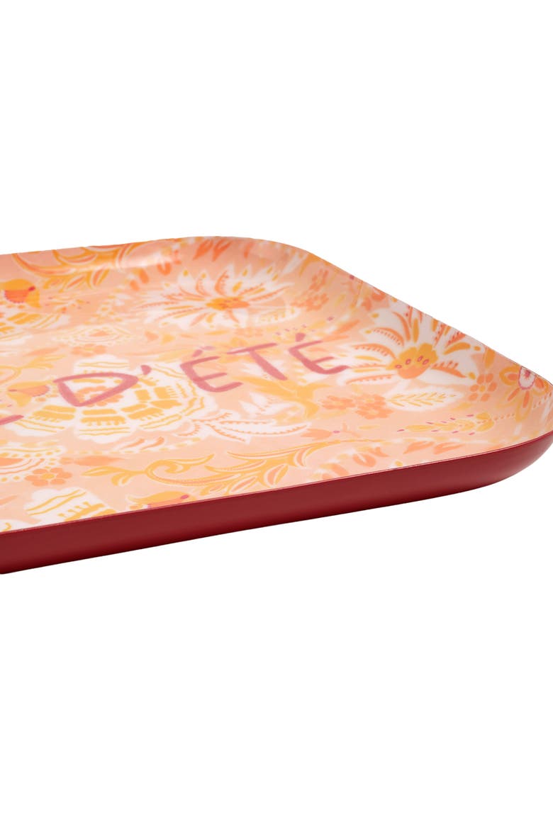 Nanpur Patterned Square Metal Decorative Tray 10X10 In, Alternate, color, Orange