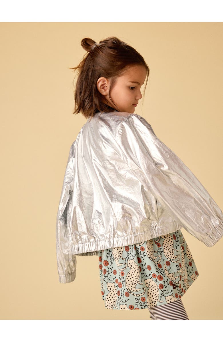 Tea Collection Metallic Bomber Jacket, Alternate, color, Metallic Silver