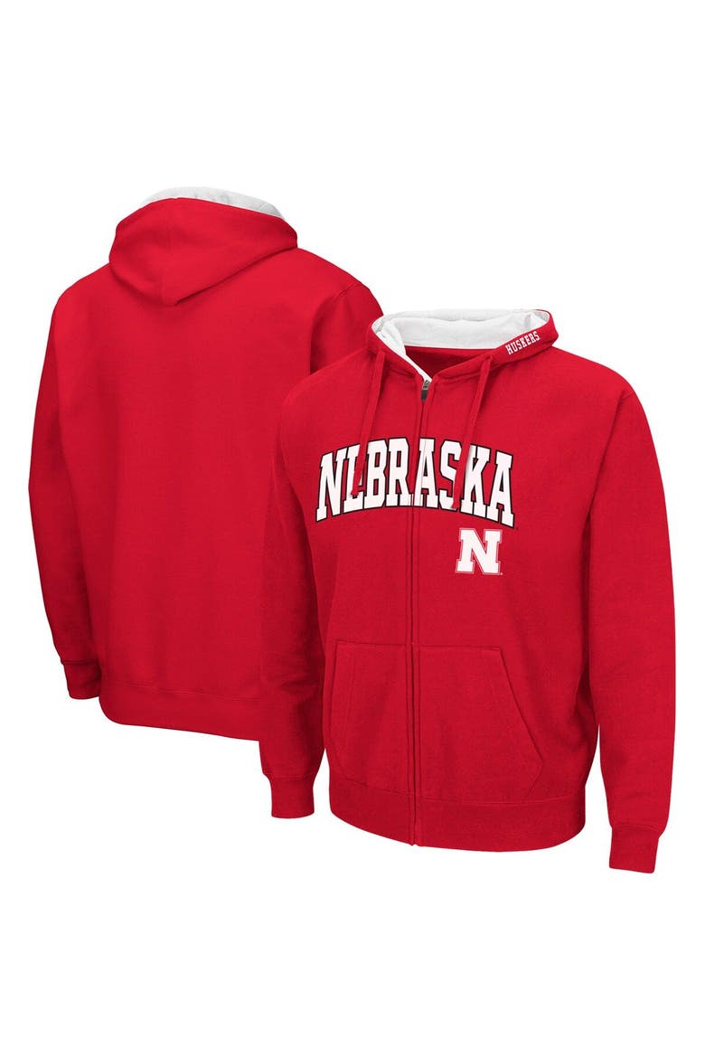 Men's Colosseum  Scarlet Nebraska Huskers Arch & Logo 3.0 Full-Zip Hoodie, Main, color, Scarlet