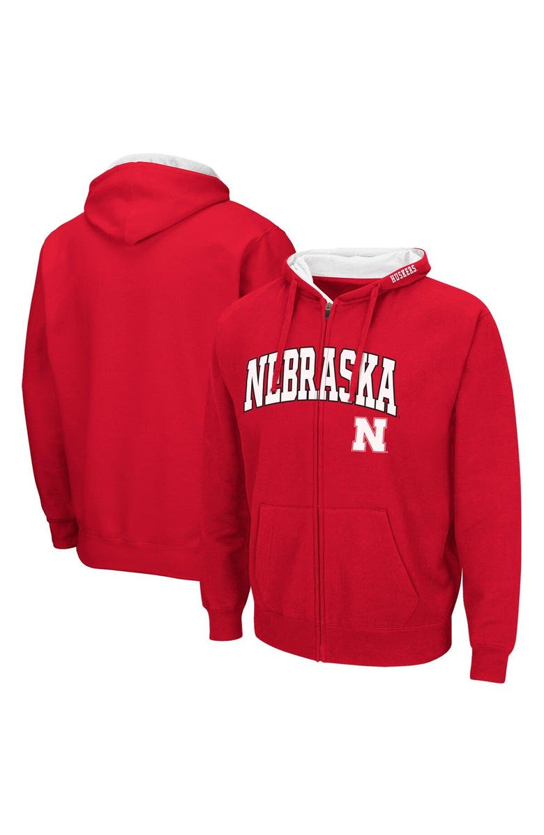COLOSSEUM Men's Colosseum  Scarlet Nebraska Huskers Arch & Logo 3.0 Full-Zip Hoodie, Main, color, Scarlet