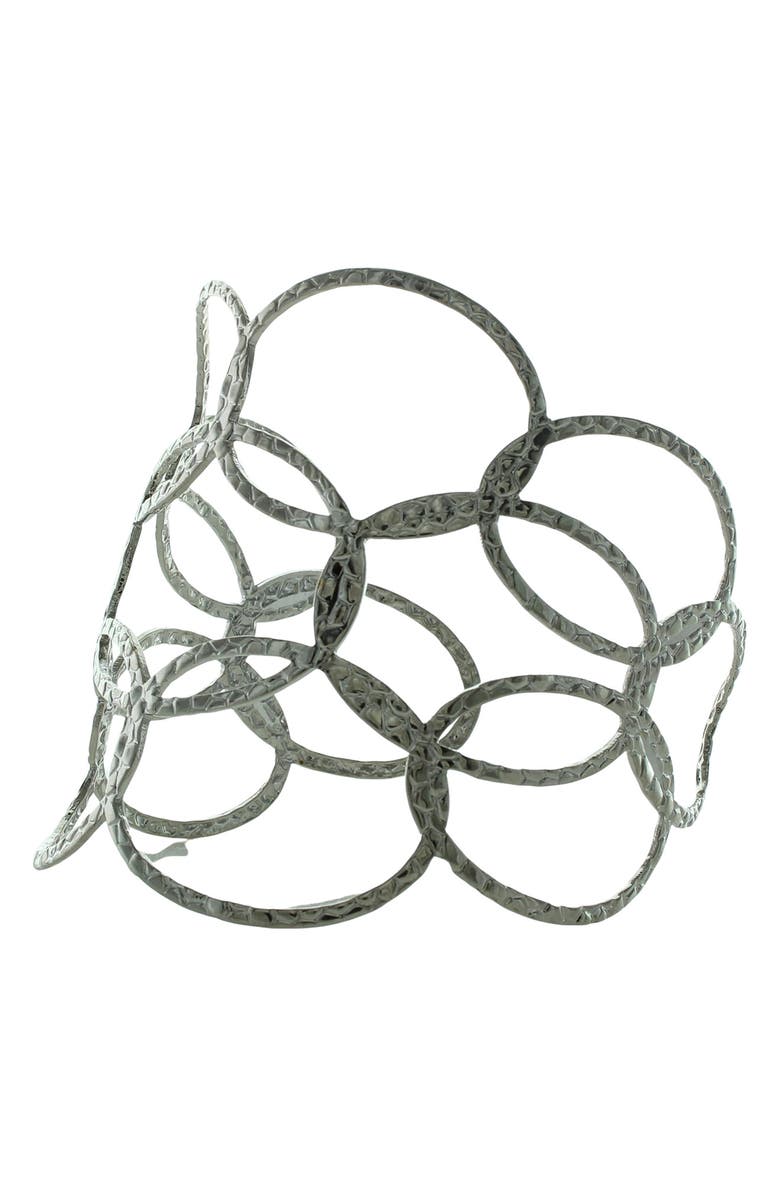 OLIVIA WELLES Detailed Oval Cutout Cuff Bracelet, Alternate, color, Silver