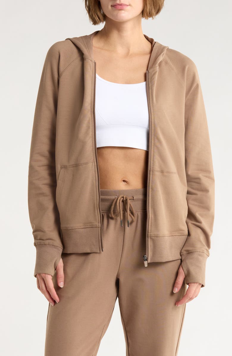 90 DEGREE BY REFLEX Everyday French Terry Full Zip Hoodie, Main, color, Tiramisu