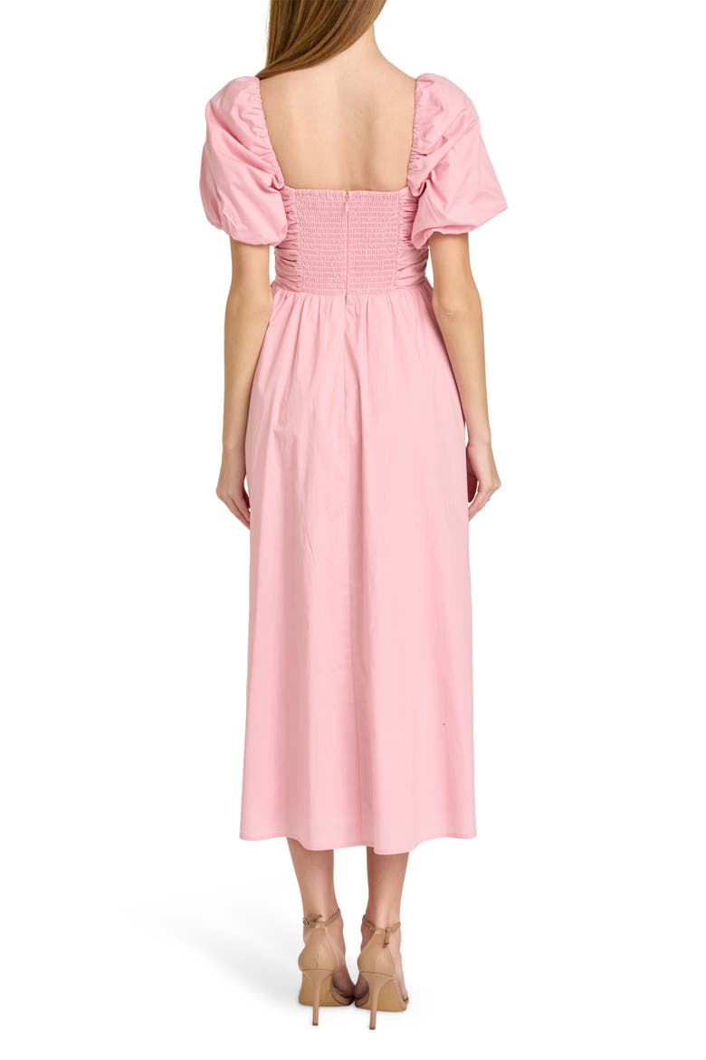 Lucy Ruched Puff Sleeve Midi Dress, Alternate, color, PINK
