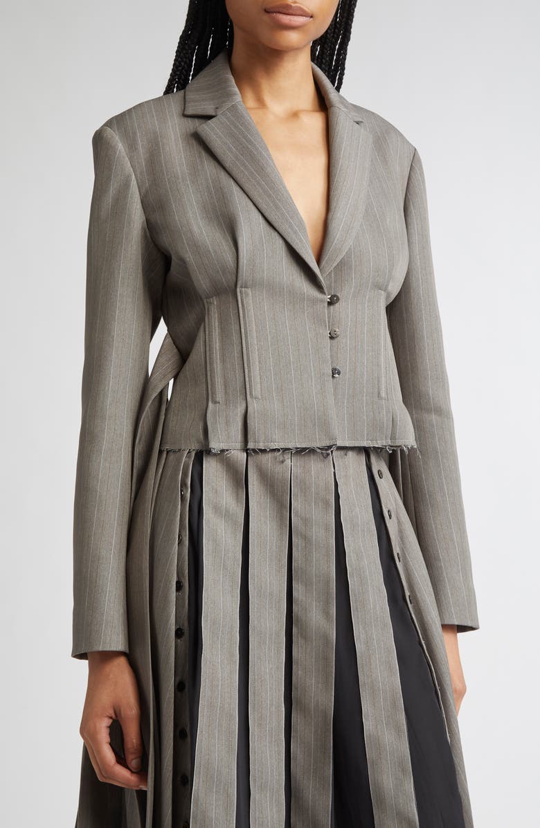 Meruert Tolegen Pleated Pinstripe Cutoff Suiting Jacket, Alternate, color, Grey