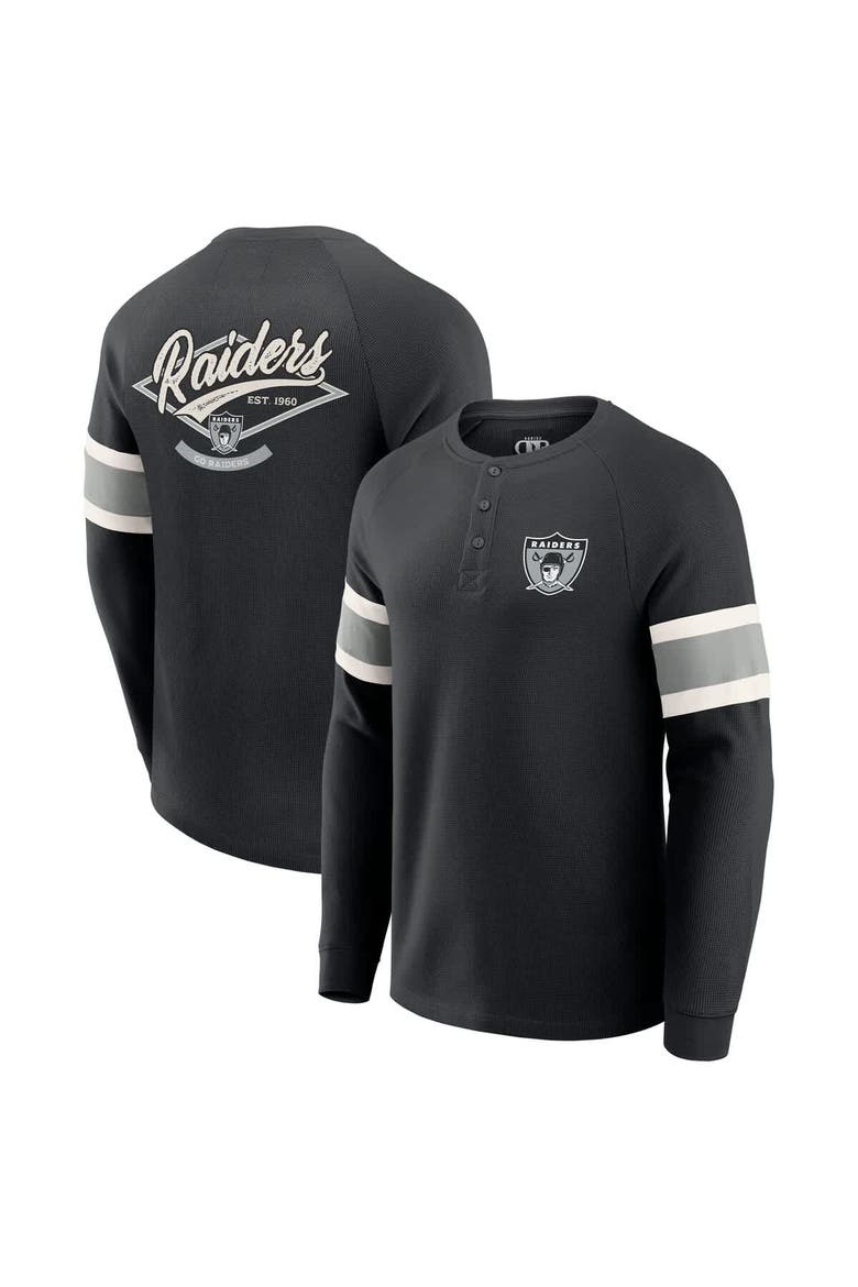 Men's Darius Rucker Collection by Fanatics Black Las Vegas Raiders Waffle-Knit Raglan Long Sleeve Henley T-Shirt, Main, color, Black