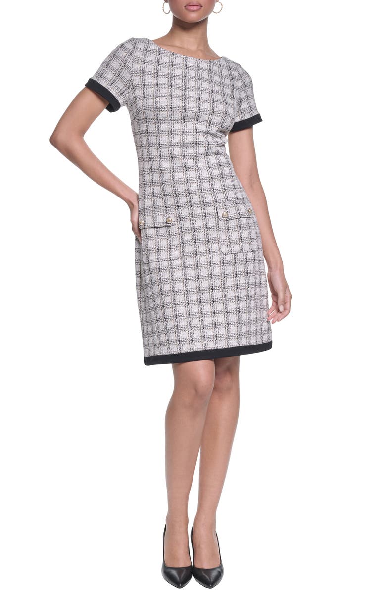 KARL LAGERFELD Windowpane Check Tweed Sheath Dress, Main, color, Soft White/ Black Multi