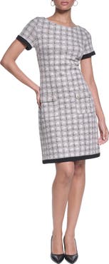 KARL LAGERFELD Windowpane Check Tweed Sheath Dress