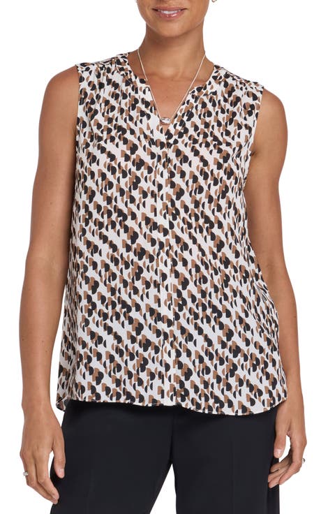 Print Pleat Back Sleeveless Split Neck Blouse (Nordstrom Exclusive)