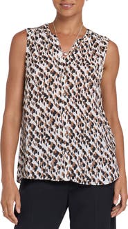 NYDJ Print Pleat Back Sleeveless Split Neck Blouse (Nordstrom Exclusive)