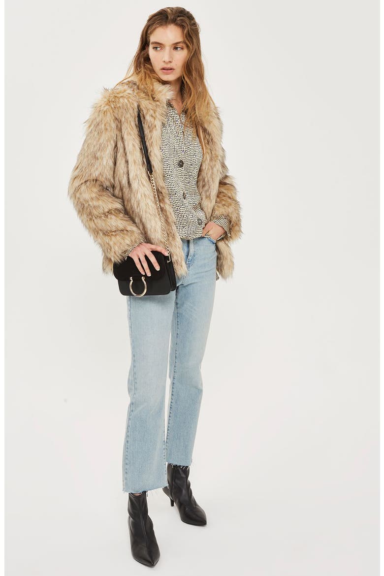 Kendall Faux Fur Jacket, Alternate, color, BEIGE MULTI
