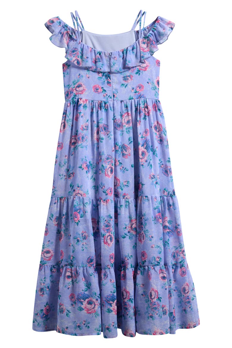 Kids' Print Ruffle Chiffon Maxi Dress, Alternate, color, PERI BLUE