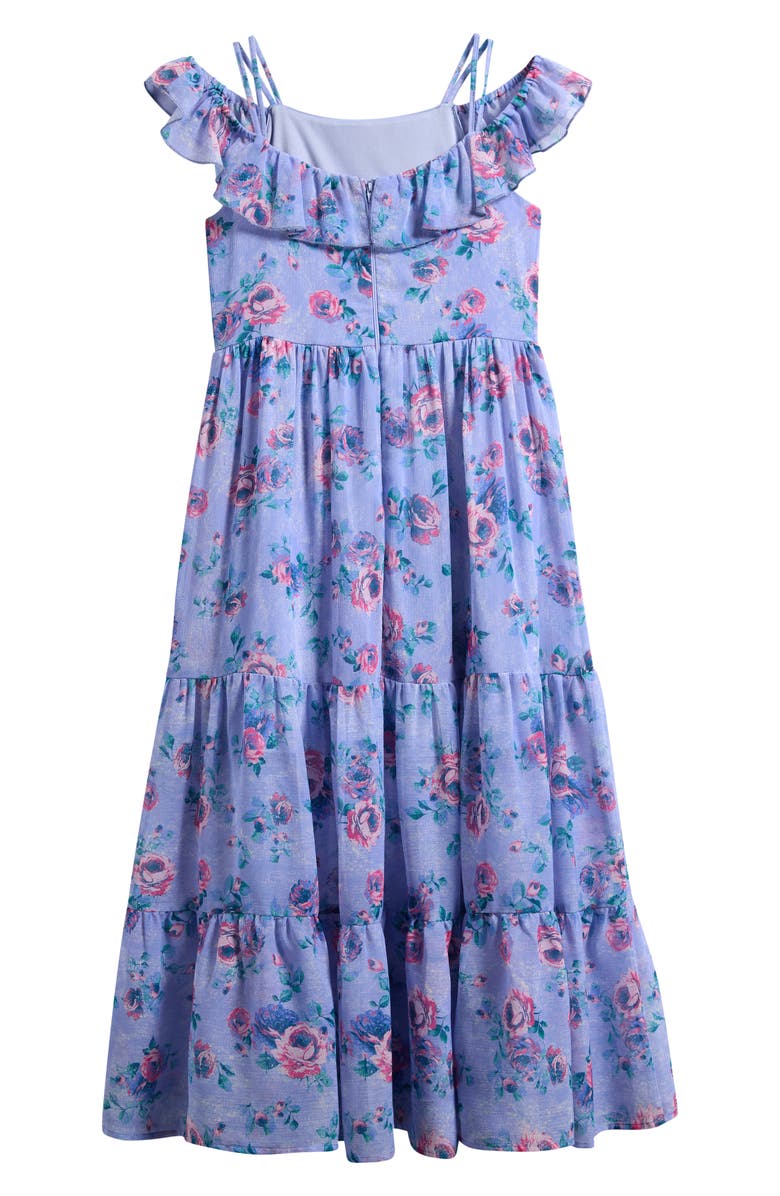 Ava & Yelly Kids' Print Ruffle Chiffon Maxi Dress, Alternate, color, Peri Blue