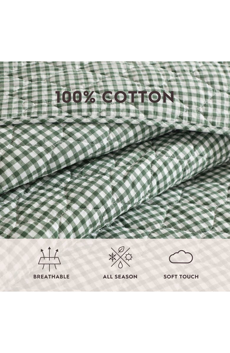 Laura Ashley Gracies Gingham Cotton Quilt & Sham Set, Alternate, color, Dark Green
