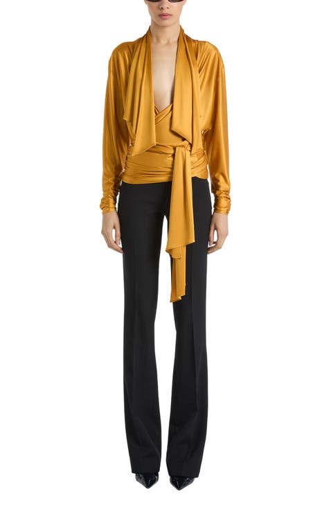 Flowy Jersey Tie-Front Blouse