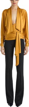 Balmain Flowy Jersey Tie-Front Blouse
