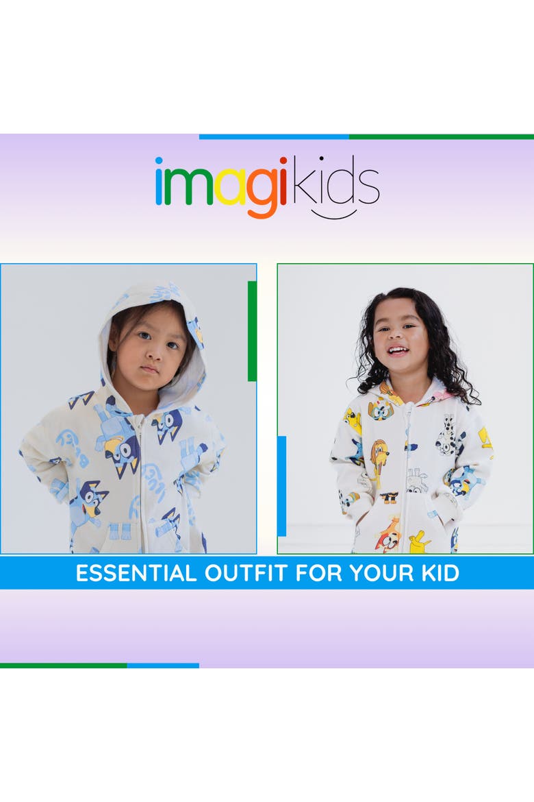 Loungewear Fleece Hooded One Piece, Alternate, color, Bluey Friends Cream
