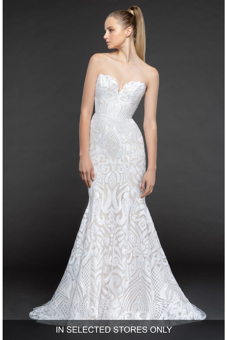 Safyr Embellished Trumpet Gown, Main, color, IVORY/ CASHMERE