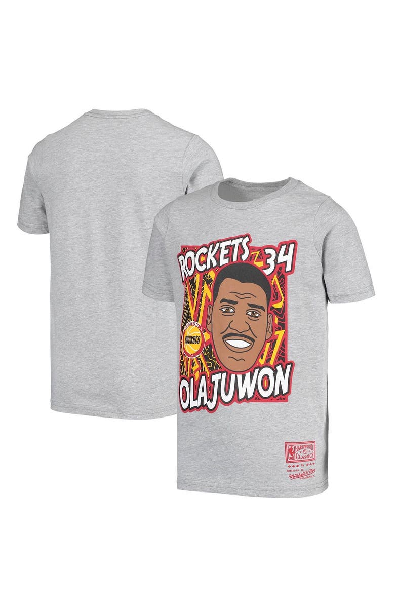 Mitchell & Ness Youth Mitchell & Ness Hakeem Olajuwon Gray Houston Rockets Hardwood Classics King of the Court Player T-Shirt, Main, color, Gray