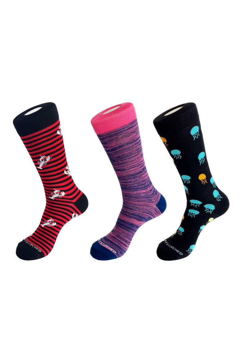 3-Pack Assorted Graphic Crew Socks, Main, color, BLACK MULTI
