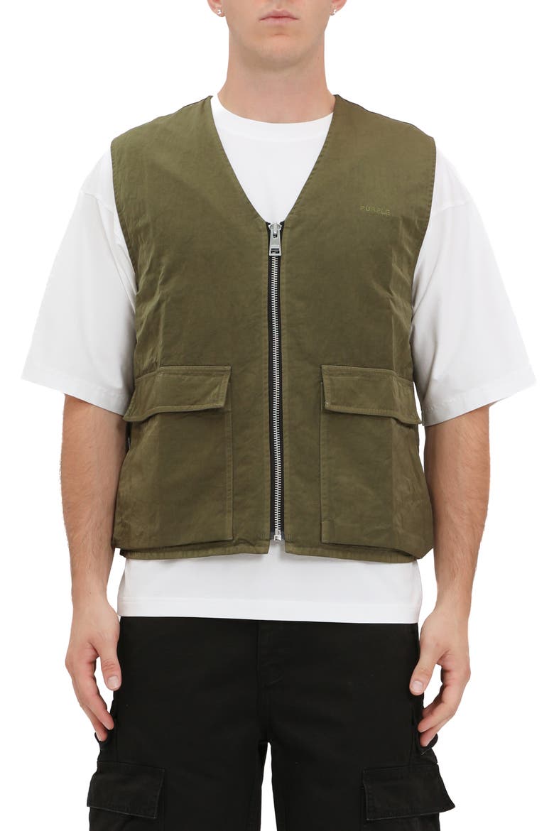 Woven Full Zip Vest, Main, color, GREEN