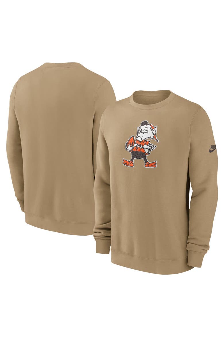 Men's Nike Brown Cleveland Browns Swing Pass Rewind Club Pullover Sweatshirt, Main, color, Brown