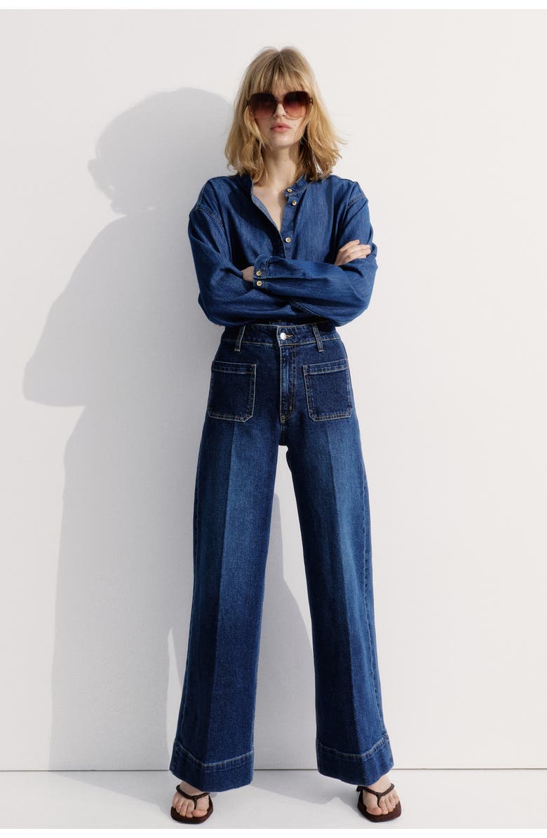 H&M Loose-fit Denim Shirt, Alternate, color, Dark Denim Blue