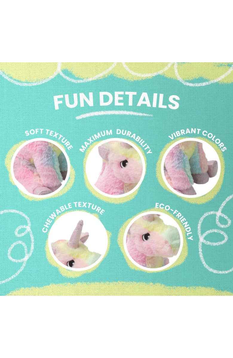 SnugArooz Tye the Unicorn, Rainbow Plush Dog Toy, Squeaks & Crinkles, Alternate, color, Multicolored
