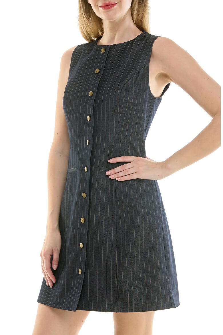 Pinstripe Sleeveless Shift Dress, Alternate, color, VINTAGE BLUE / KHAKI
