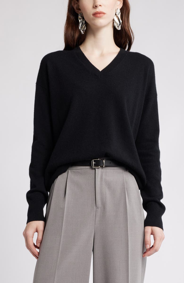Nordstrom V-Neck Cashmere Sweater, Main, color, Black Rock