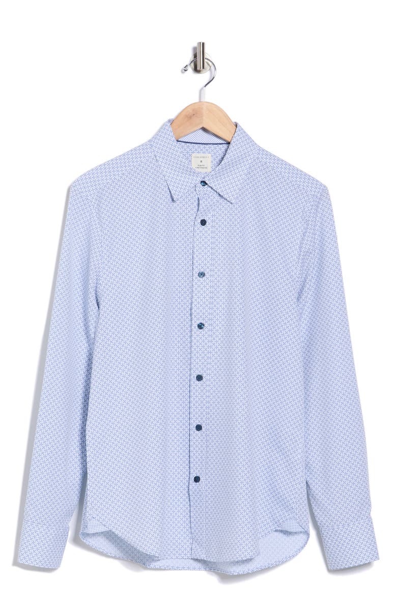 CONSTRUCT Geometric Print Slim Fit Performance Button-Up Shirt, Alternate, color, White/ Blue