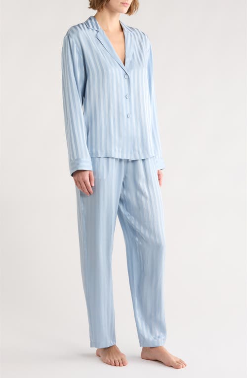 Lunya Stripe Washable Silk Button-up Pajamas In Blue