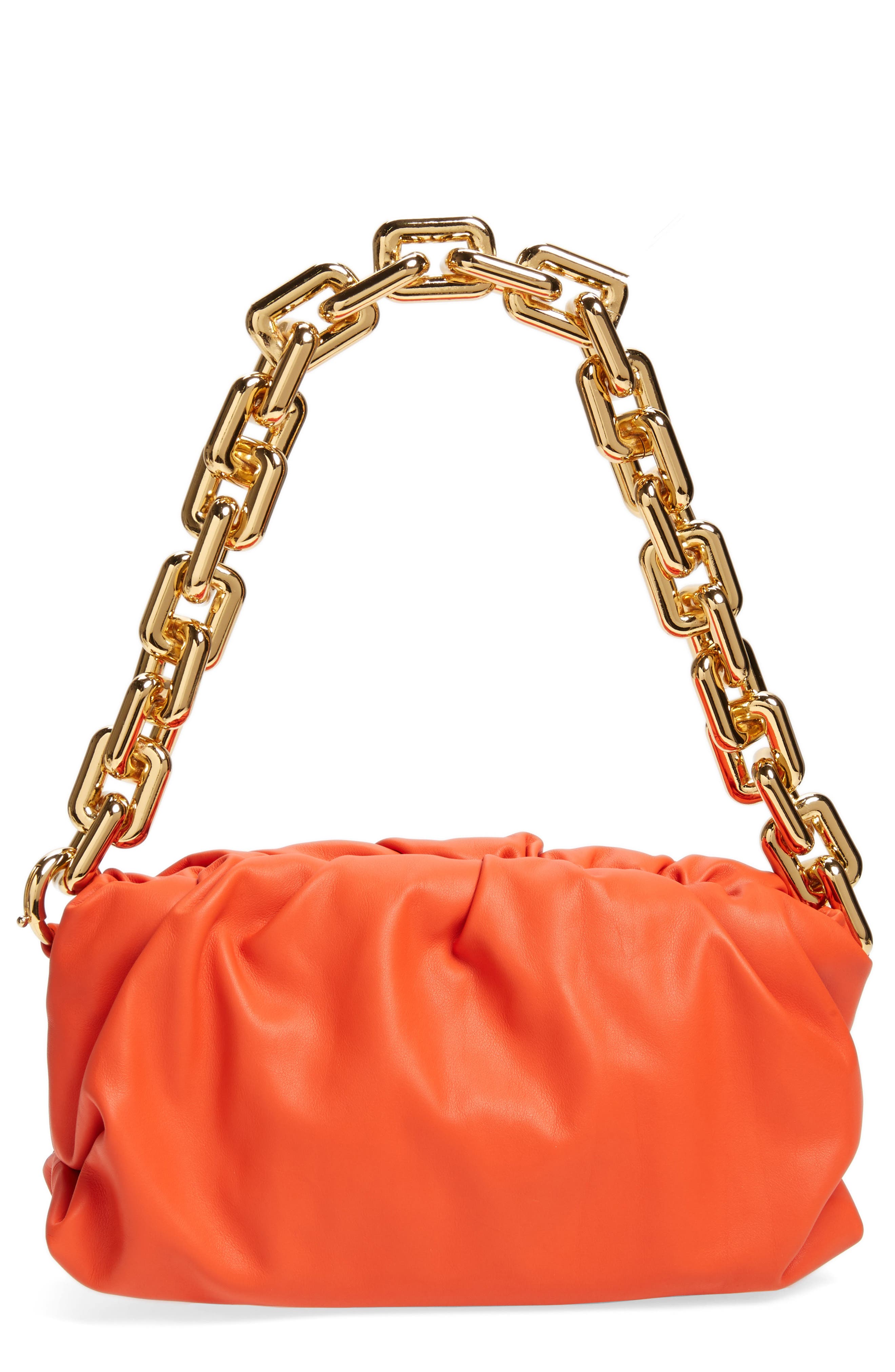 The Chain Pouch Leather Shoulder Bag, Main, color, ORANGE/ GOLD
