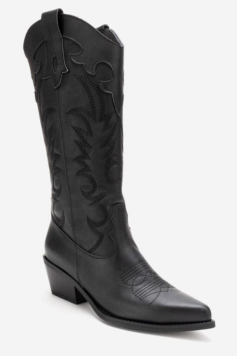 Matias Leather Block Heel Western Boot