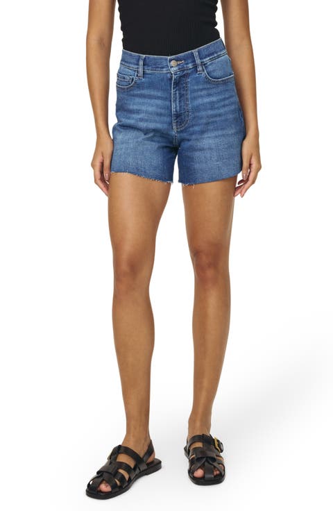 VVI Raw Hem High Waist Relaxed Fit Denim Shorts (Watersong)