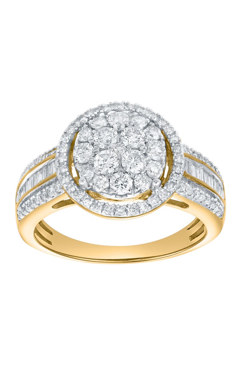 Valencia 0.90 Cts Natural Diamond Halo Cluster 14K Gold Ring, Main, color, 14K Yellow Gold