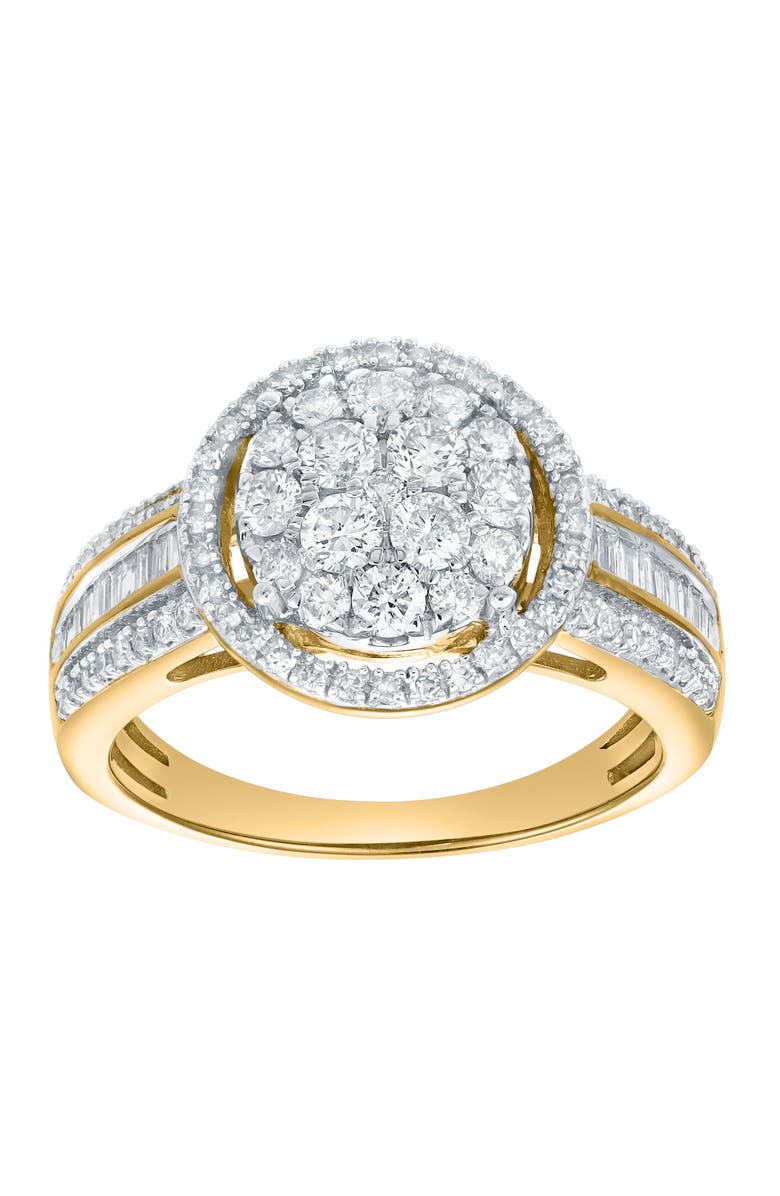 LuvMyJewelry Valencia 0.90 Cts Natural Diamond Halo Cluster 14K Gold Ring, Main, color, 14K Yellow Gold