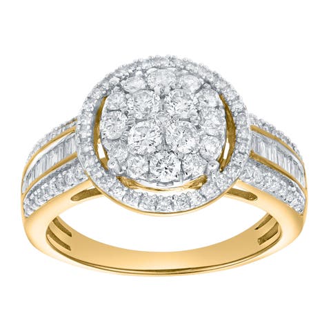 Valencia 0.90 Cts Natural Diamond Halo Cluster 14K Gold Ring