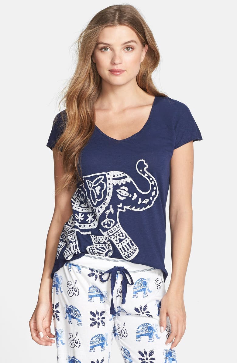 PJ Salvage Elephant Print Cap Sleeve Tee, Main, color, 