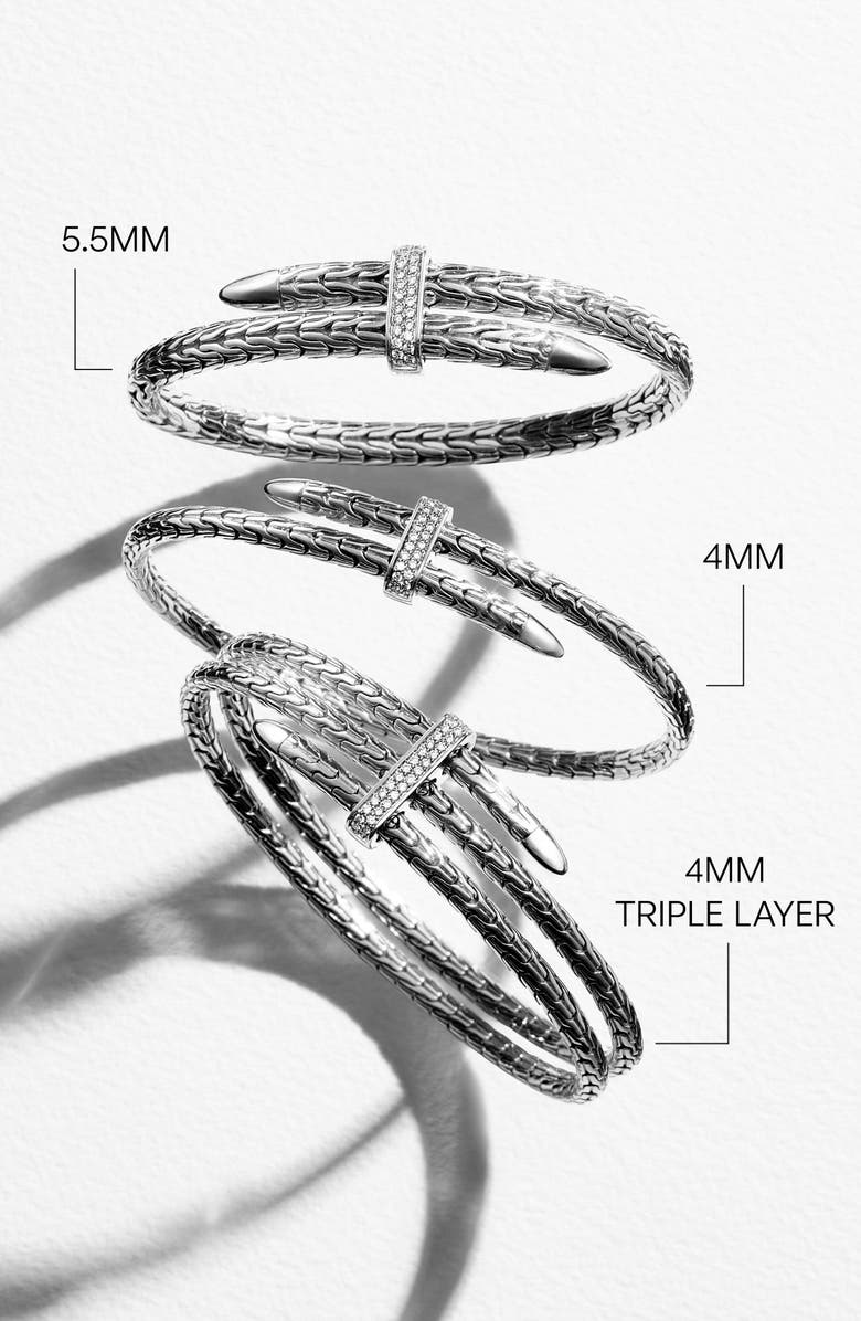 John Hardy Spear Double Flex Cuff, Diamond, 4mm, Alternate, color, Silver White Diamond