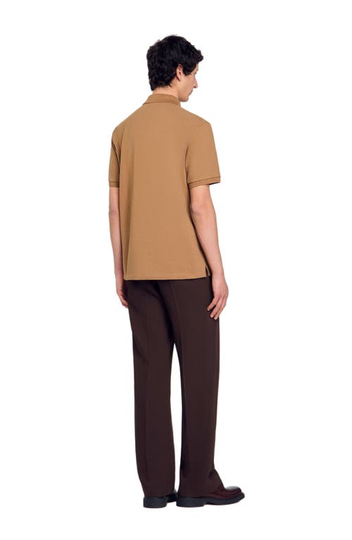 Sandro Polo Shirt With Flower Patch In Nut