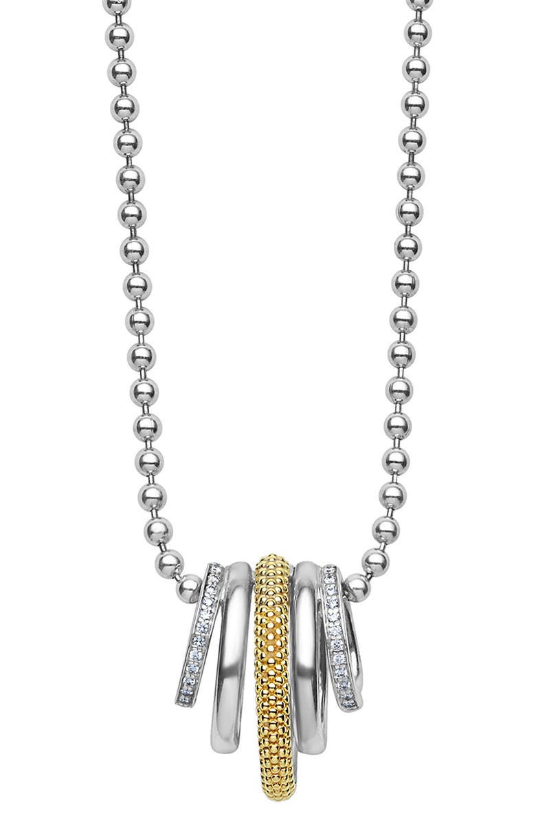 LAGOS Caviar Lux Pavé Diamond Pendant Necklace, Alternate, color, Two-Tone