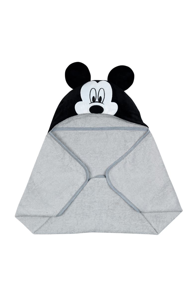 Lambs & Ivy Disney Baby Mickey Mouse Cotton Hooded Baby Bath Towel, Alternate, color, Gray