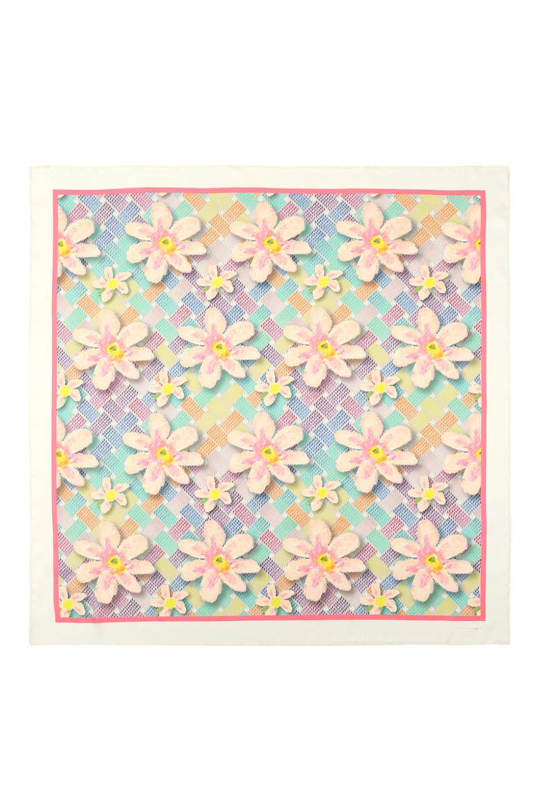 Floral Monogram Silk Large Square Scarf, Main, color, BONE