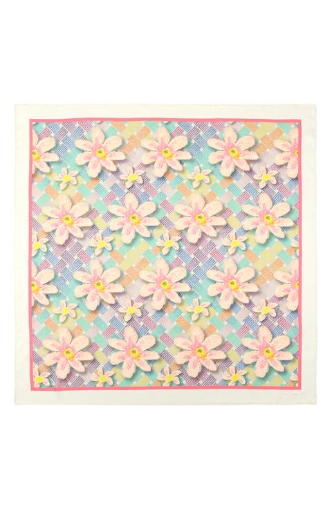 Floral Monogram Silk Large Square Scarf