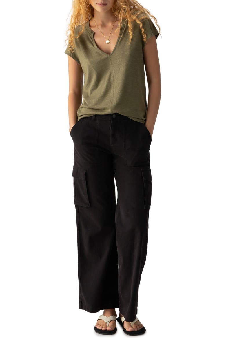 The New Girl Split Neck T-Shirt, Alternate, color, BURNT OLIV