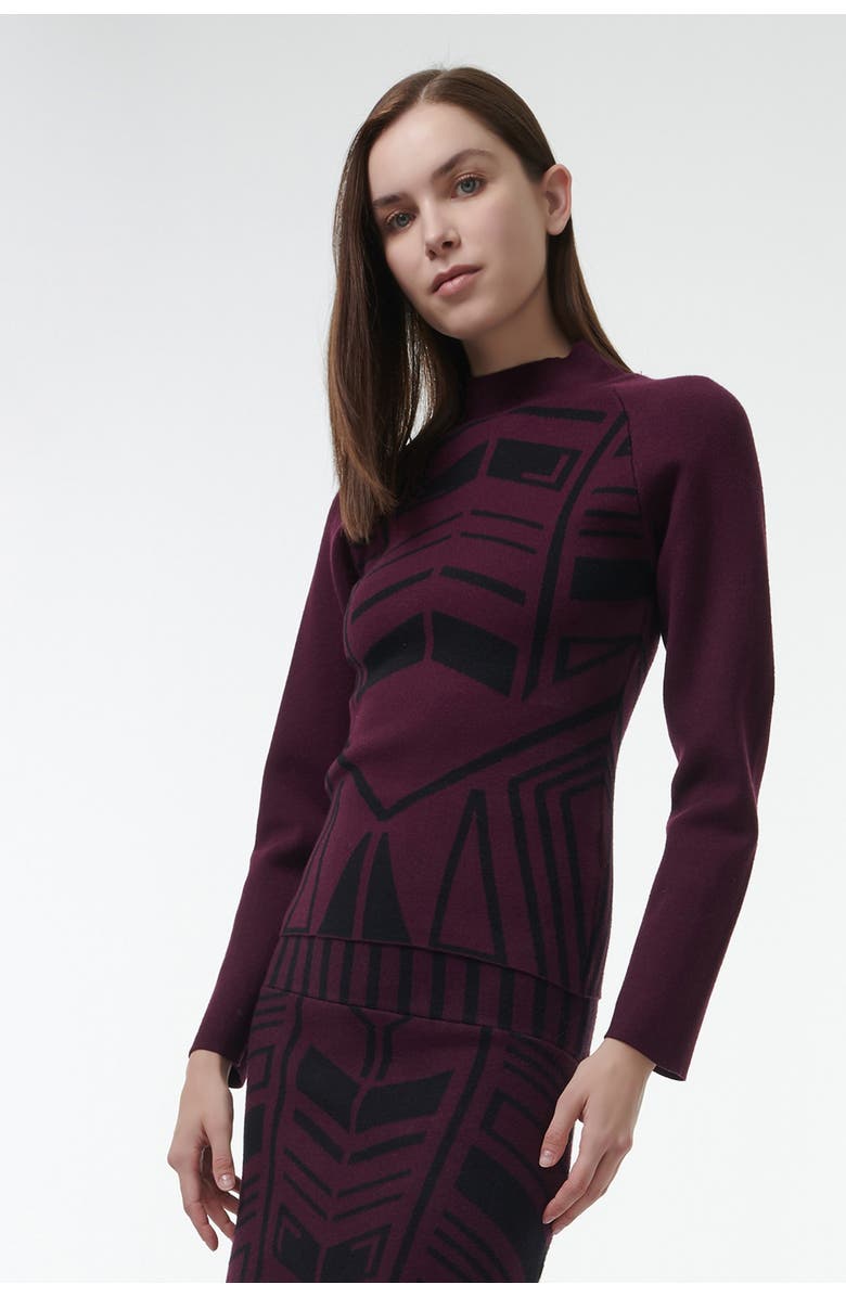 Leem Geometric Jacquard Fitted Knit Top, Alternate, color, Red