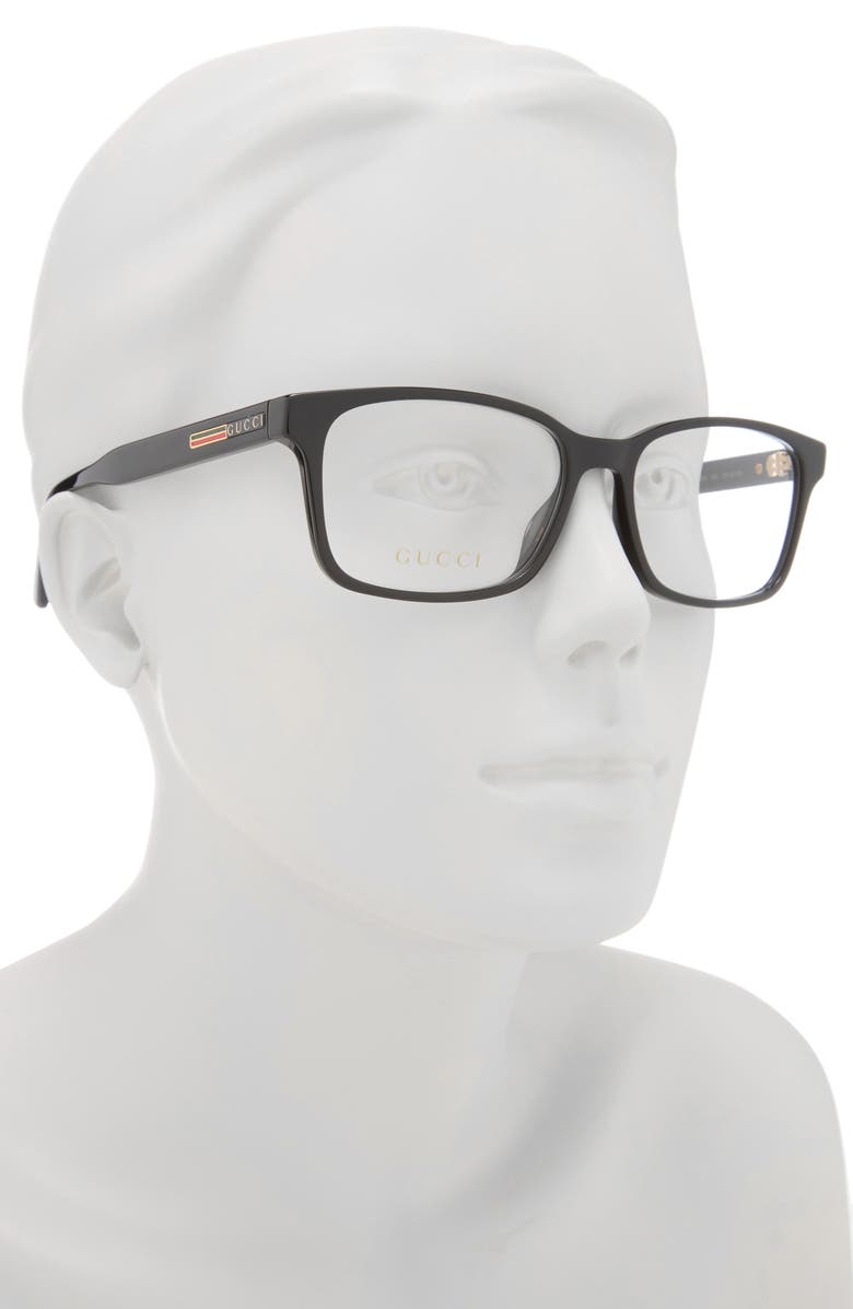 Gucci 55mm Square Optical Frames, Alternate, color, Black Black Transparent