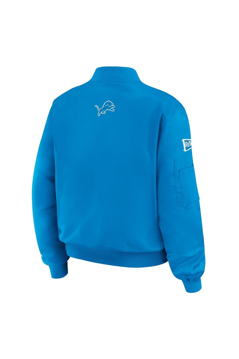 Women's WEAR by Erin Andrews Blue Detroit Lions Patch Full-Zip Bomber Jacket, Alternate, color, Blue