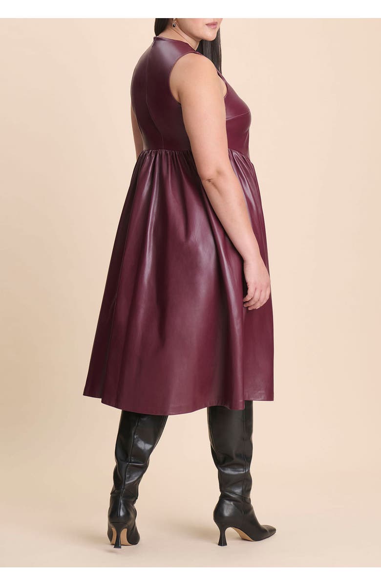 ELOQUII Faux Leather Fit And Flare Dress, Alternate, color, Fig
